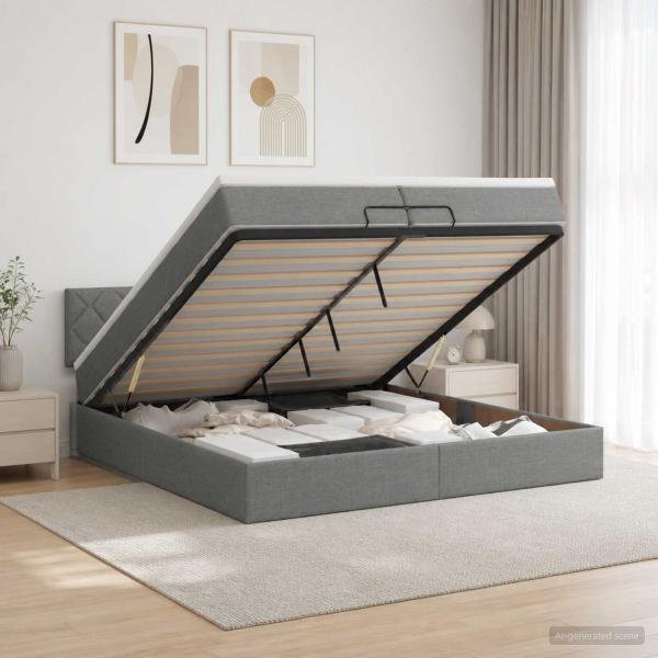 Ottoman-Bett mit Matratze und LED Dunkelgrau 200 x 200 cm Stoff