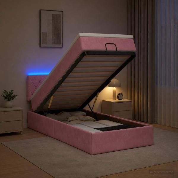 ARDEBO.de - Ottoman-Bett mit Matratze und LED Rosa 80 x 200 cm Samt
