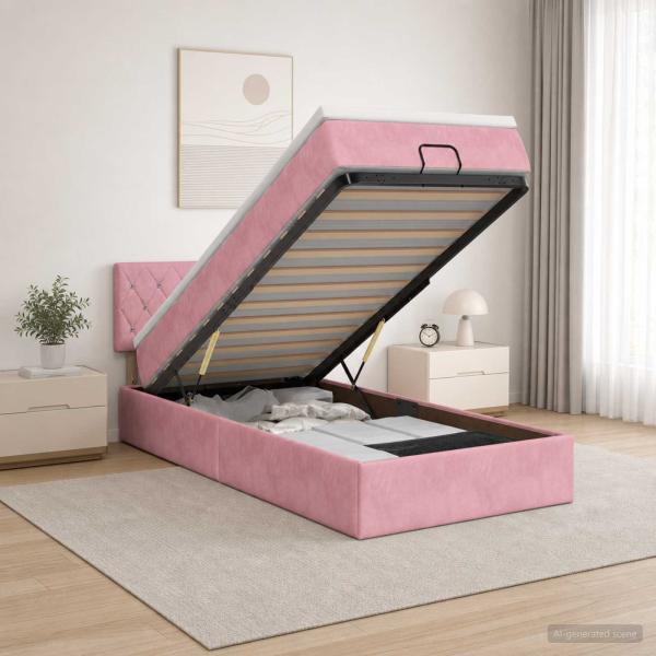 Ottoman-Bett mit Matratze und LED Rosa 100 x 200 cm Samt