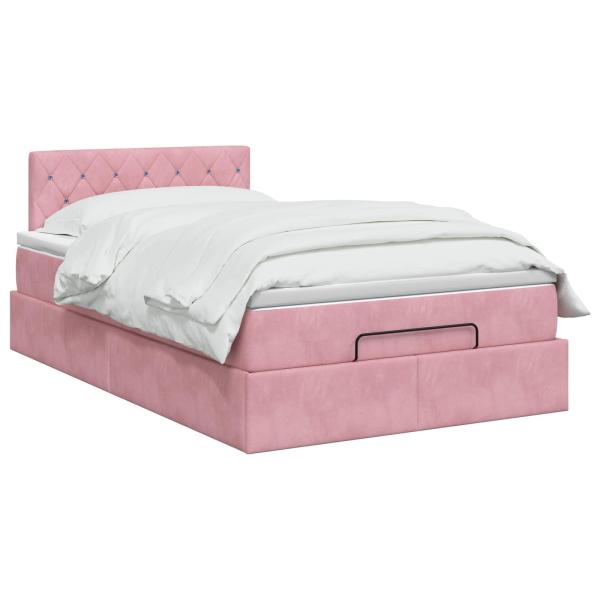 Ottoman-Bett mit Matratze und LED Rosa 120 x 200 cm Samt