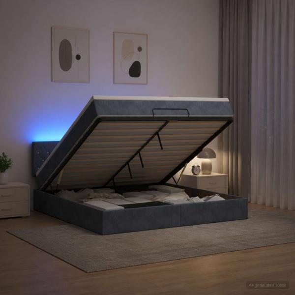 Ottoman-Bett mit Matratze und LED Dunkelgrau 140 x 200 cm Samt