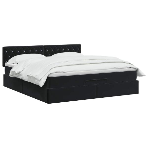 Ottoman-Bett mit Matratze und LED Schwarz 160 x 200 cm Samt