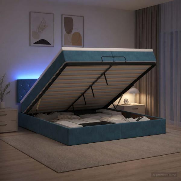 Ottoman-Bett mit Matratze und LED Dunkelblau 200 x 200 cm Samt