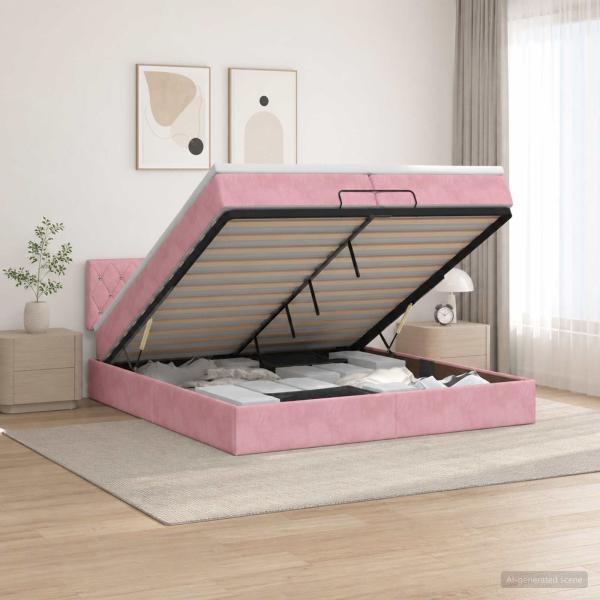 Ottoman-Bett mit Matratze und LED Rosa 200 x 200 cm Samt