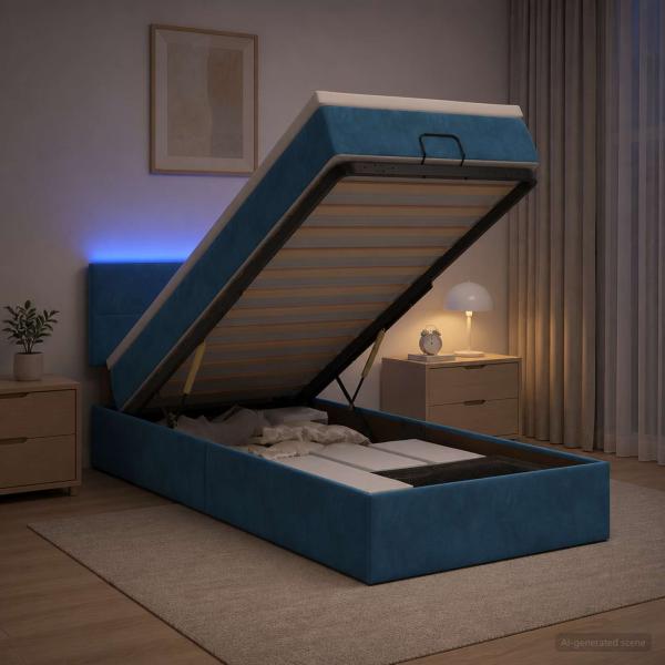 ARDEBO.de - Ottoman-Bett mit Matratze und LED Dunkelblau 90 x 200 cm Samt