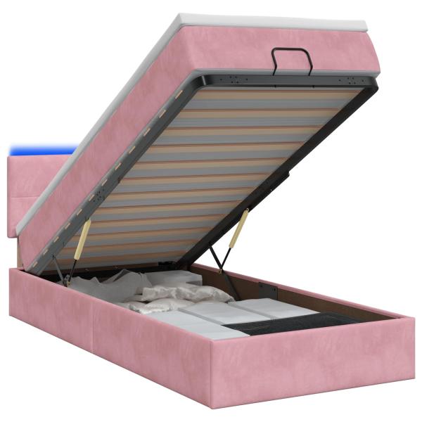 Ottoman-Bett mit Matratze und LED Rosa 100 x 200 cm Samt