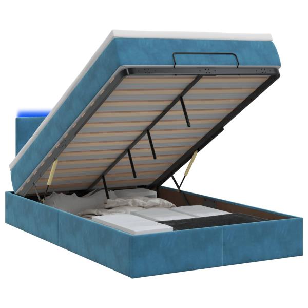 Ottoman-Bett mit Matratze und LED Dunkelblau 120 x 200 cm Samt