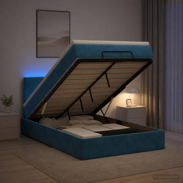 Ottoman-Bett mit Matratze und LED Dunkelblau 120 x 200 cm Samt