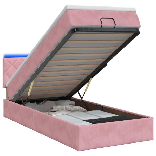 Ottoman-Bett mit Matratze und LED Rosa 100 x 200 cm Samt