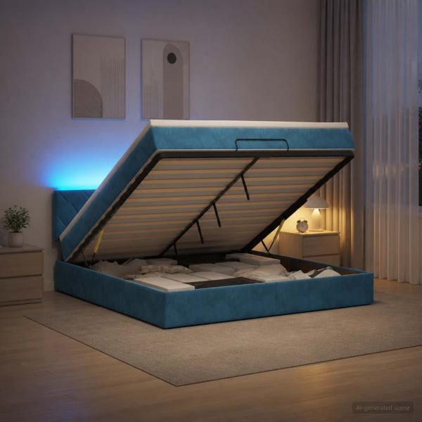 Ottoman-Bett mit Matratze und LED Dunkelblau 140 x 190 cm Samt