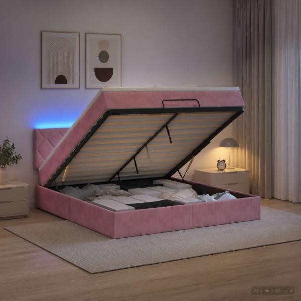 Ottoman-Bett mit Matratze und LED Rosa 180 x 200 cm Samt