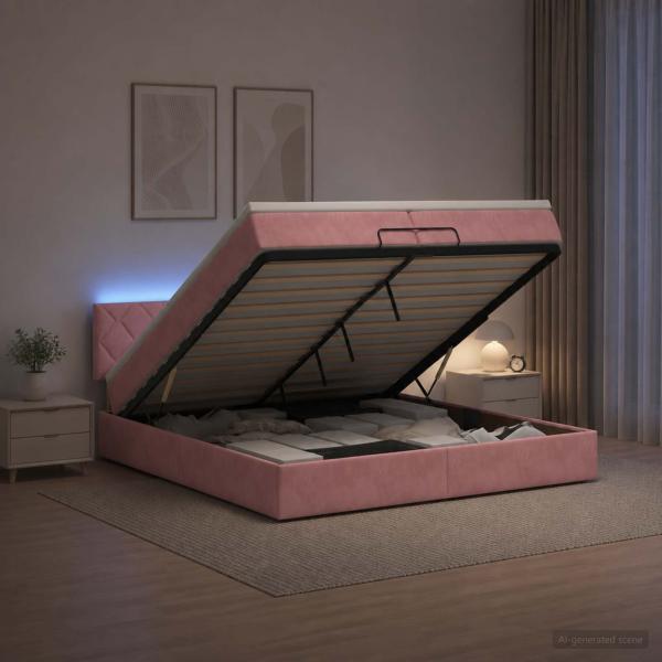 Ottoman-Bett mit Matratze und LED Rosa 200 x 200 cm Samt