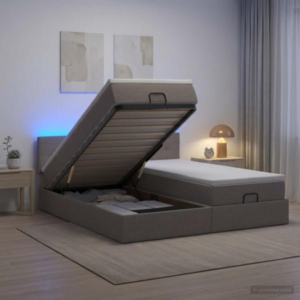 Ottoman-Bett mit Matratze und LED Taupe 200 x 200 cm Stoff