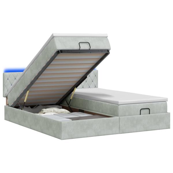 Ottoman-Bett mit Matratze und LED Hellgrau 160 x 200 cm Samt