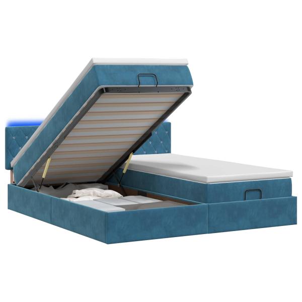 Ottoman-Bett mit Matratze und LED Dunkelblau 160 x 200 cm Samt