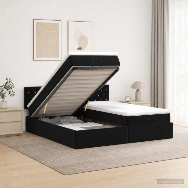 ARDEBO.de - Ottoman-Bett mit Matratze und LED Schwarz 200 x 200 cm Samt