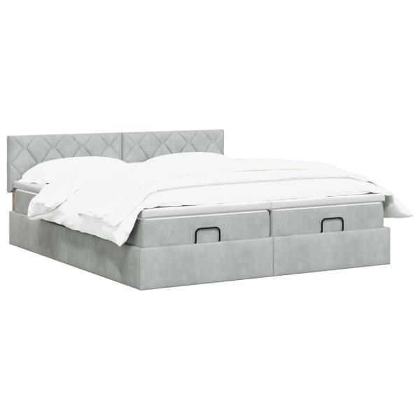 Ottoman-Bett mit Matratze und LED Hellgrau 200 x 200 cm Samt