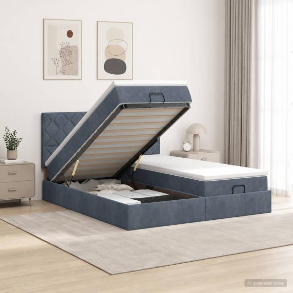 Ottoman-Bett mit Matratze und LED Dunkelgrau 200 x 200 cm Samt