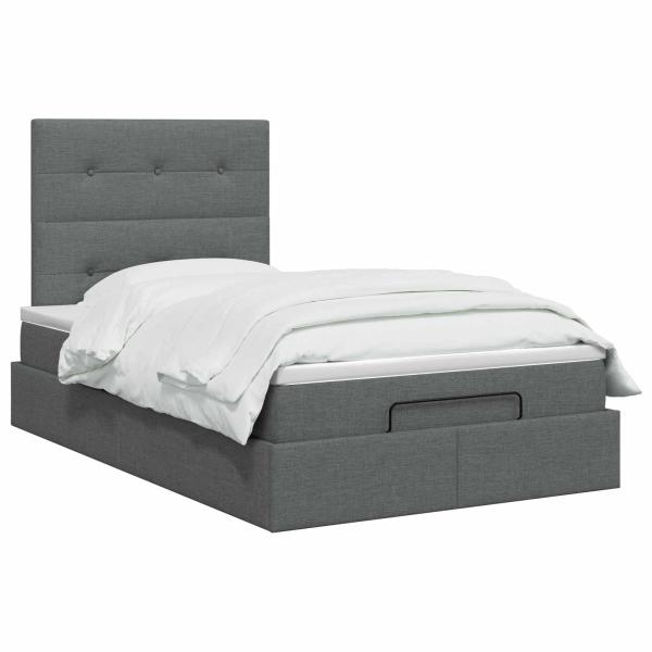 Ottoman Bett mit Matratze Dunkelgrau 120 x 190 cm Stoff