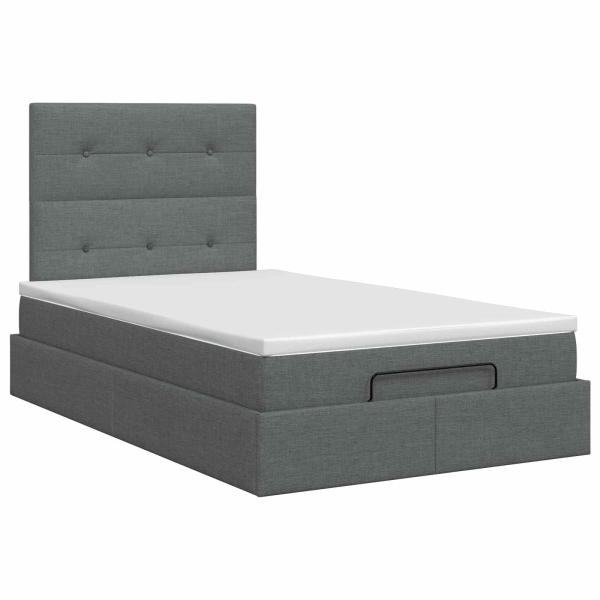 Ottoman Bett mit Matratze Dunkelgrau 120 x 190 cm Stoff