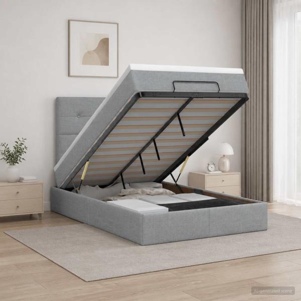 ARDEBO.de - Ottoman Bett mit Matratze Hellgrau 120 x 200 cm Stoff
