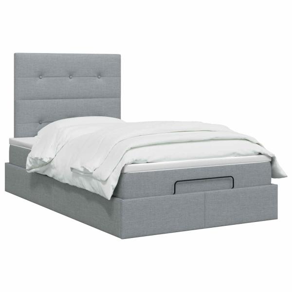 Ottoman Bett mit Matratze Hellgrau 120 x 200 cm Stoff