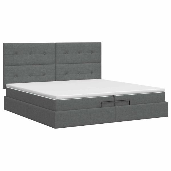 Ottoman Bett mit Matratze Dunkelgrau 200 x 200 cm Stoff