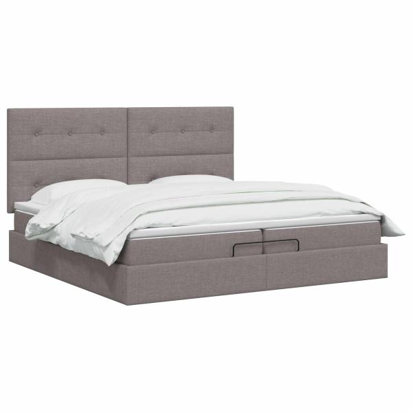Ottoman Bett mit Matratze mit Kopfteil Taupe 200 x 200 cm Stoff
