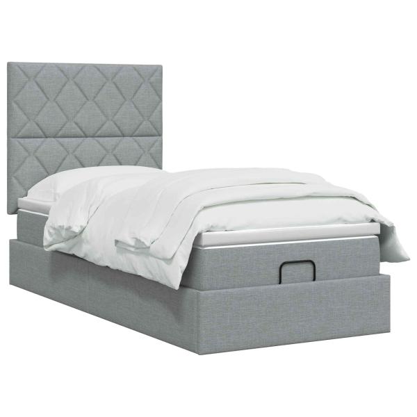 Ottoman Bett mit Matratze Hellgrau 80 x 200 cm Stoff