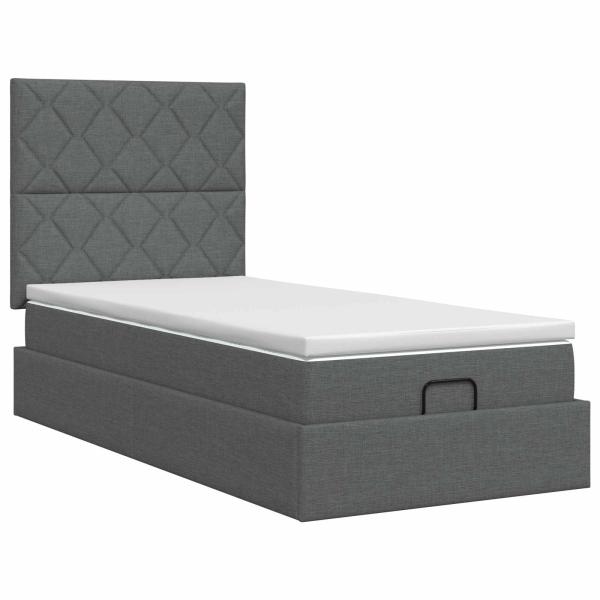 Ottoman Bett mit Matratze Dunkelgrau 90 x 190 cm Stoff