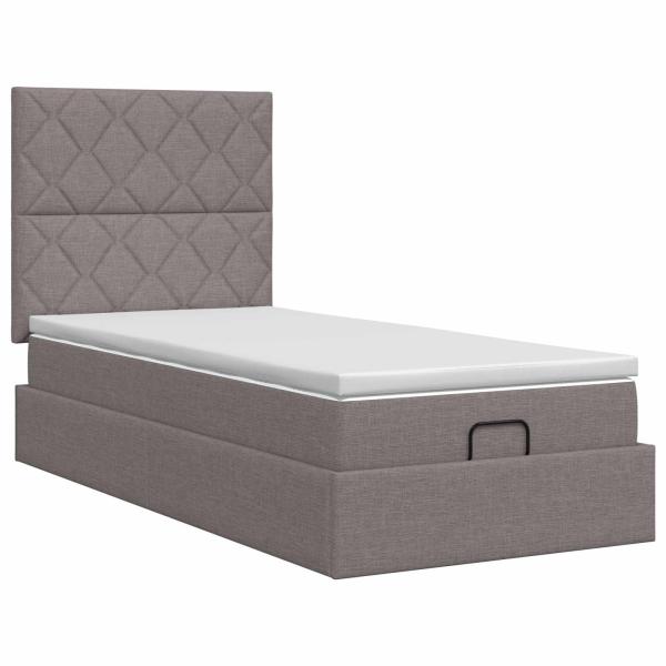 Ottoman Bett mit Matratze mit Kopfteil Taupe 90 x 190 cm Stoff