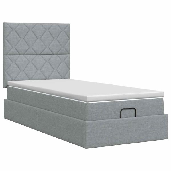 Ottoman Bett mit Matratze Hellgrau 90 x 200 cm Stoff