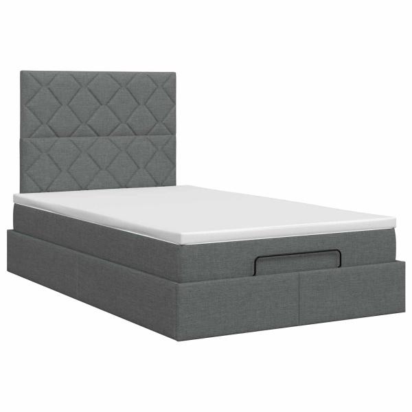 Ottoman Bett mit Matratze Dunkelgrau 120 x 190 cm Stoff