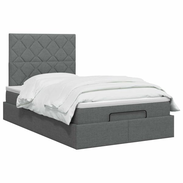Ottoman Bett mit Matratze Dunkelgrau 120 x 200 cm Stoff