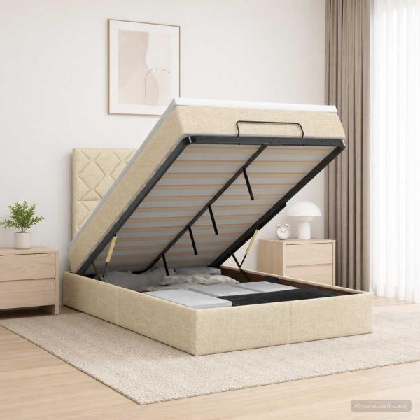 ARDEBO.de - Ottoman Bett mit Matratze mit Kopfteil Creme 120 x 200 cm Stoff