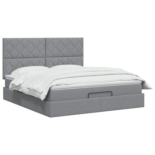 Ottoman Bett mit Matratze Hellgrau 160 x 200 cm Stoff