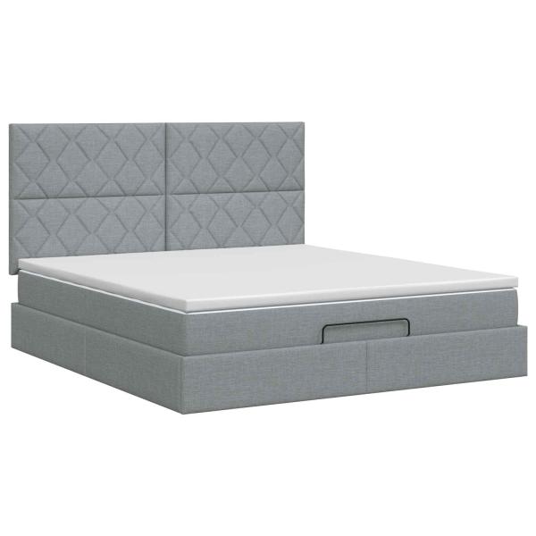 Ottoman Bett mit Matratze Hellgrau 160 x 200 cm Stoff
