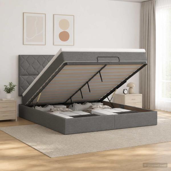 ARDEBO.de - Ottoman Bett mit Matratze Dunkelgrau 180 x 200 cm Stoff