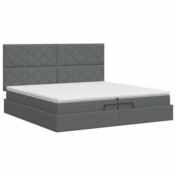 Ottoman Bett mit Matratze Dunkelgrau 200 x 200 cm Stoff