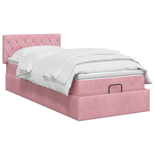 Ottoman Bett mit Matratze mit Kopfteil Rosa 100 x 200 cm Samt