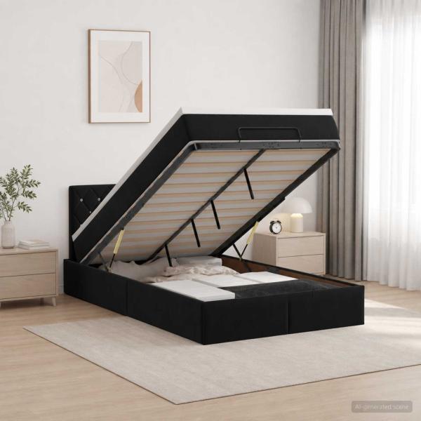 ARDEBO.de - Ottoman Bett mit Matratze Schwarz 120 x 190 cm Samt