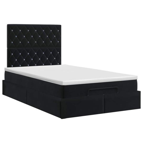 Ottoman Bett mit Matratze Schwarz 120 x 190 cm Samt