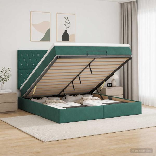 ARDEBO.de - Ottoman Bett mit Matratze Dunkelgrün 140 x 190 cm Samt