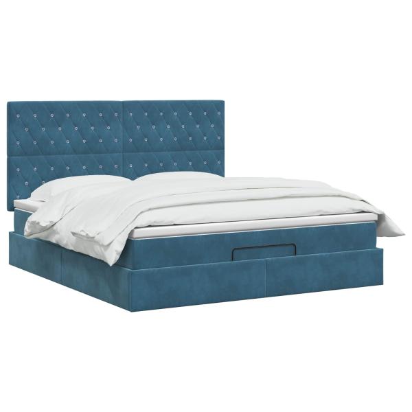 Ottoman Bett mit Matratze Dunkelblau 140 x 200 cm Samt