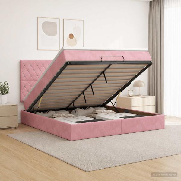 ARDEBO.de - Ottoman Bett mit Matratze mit Kopfteil Rosa 140 x 200 cm Samt