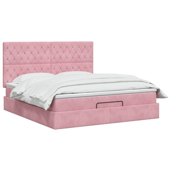 Ottoman Bett mit Matratze mit Kopfteil Rosa 140 x 200 cm Samt