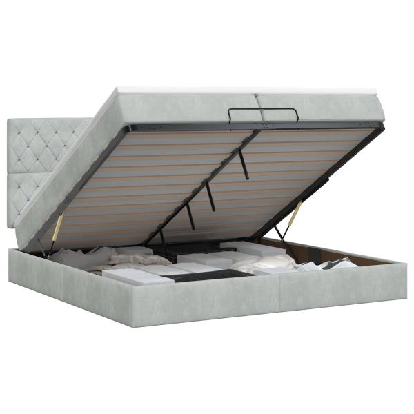 Ottoman Bett mit Matratze Hellgrau 200 x 200 cm Samt