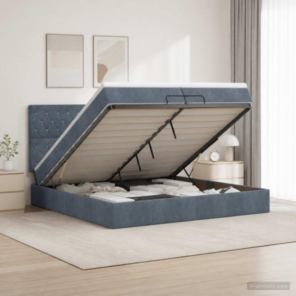 ARDEBO.de - Ottoman Bett mit Matratze Dunkelgrau 200 x 200 cm Samt