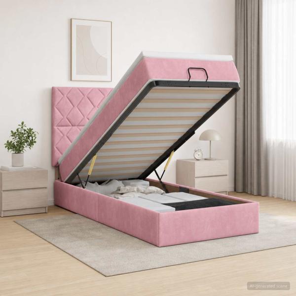 ARDEBO.de - Ottoman Bett mit Matratze mit Kopfteil Rosa 80 x 200 cm Samt