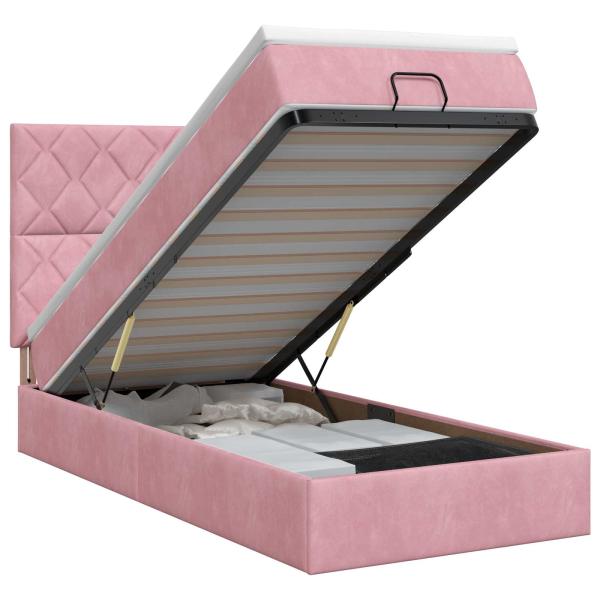 Ottoman Bett mit Matratze mit Kopfteil Rosa 80 x 200 cm Samt